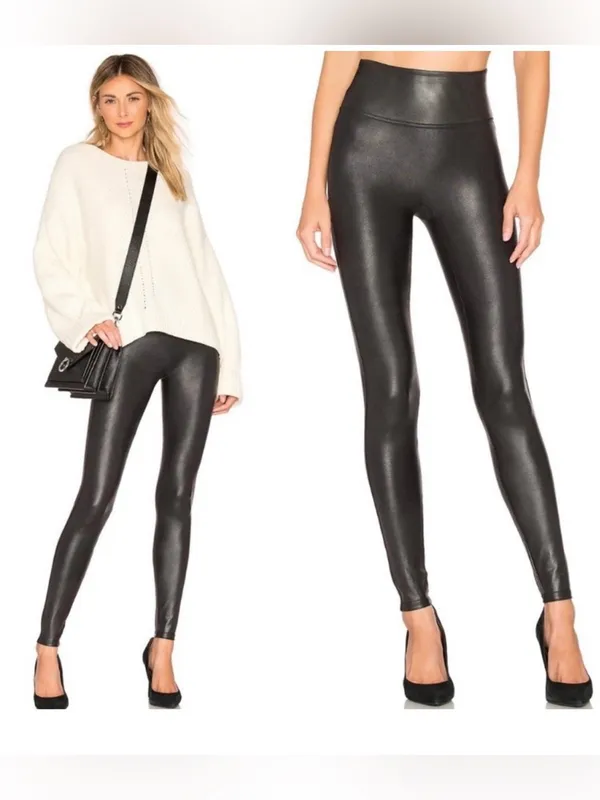 SPANX Faux Leather High-Waist Leggings - Black Athleisure Athletic Size: Large - Image 2