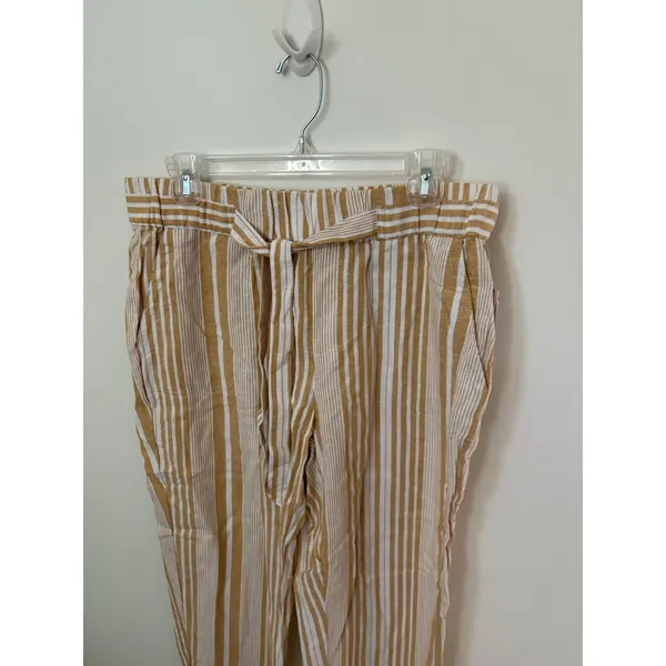 Land 'n Sea Womens Sz M Pull On Pants Linen Blend Elastic Waist Gold Stripe NEW - Image 2