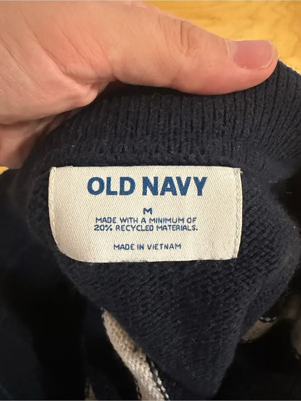 Old Navy Polo Navy & White Striped V-Neck Rugby Sweater Medium - Image 3