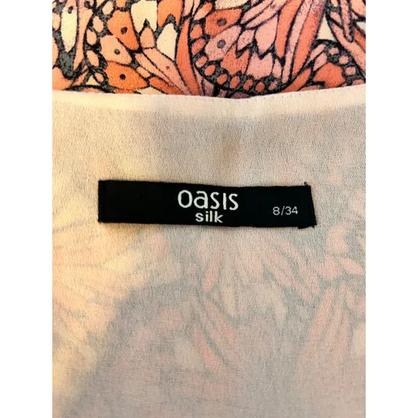 Oasis Silk‎ Butterfly Print Dress 8 Coral Mini - Image 4