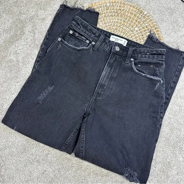 Abercrombie & Fitch Curve Love The Mom High Rise Skinny Jean Black Destroy 26 2R - Image 3