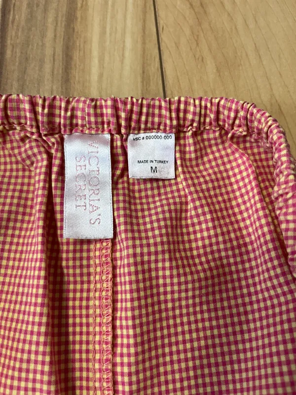 Victorias Secret Pajama Set Medium Orange Yellow Gingham Check Top & Crop Bottom - Image 10
