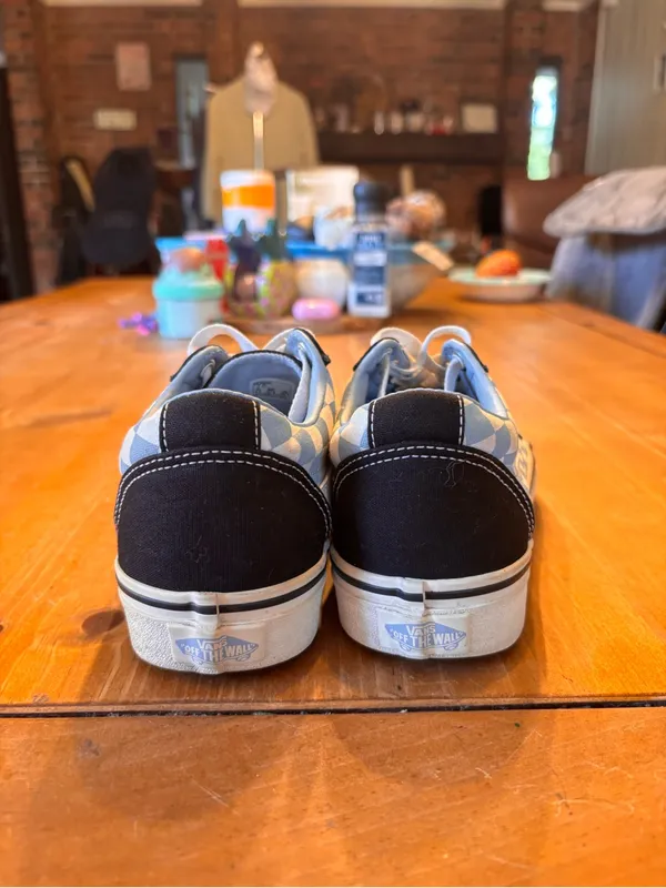 Vans womens old Skool checkerboard light blue and white sneakers 7 - Image 3