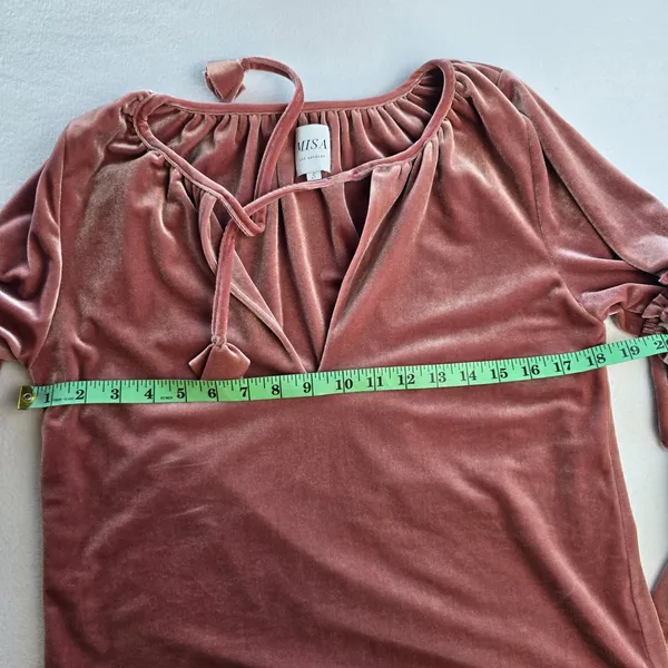 MISA‎ Los Angeles Harlow Top Dusty Rose Velvet Ruffle Sleeve Tassel Blouse Small - Image 10