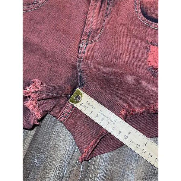 Free People Red Boho Hippie Grunge Emo Goth Distressed Cut Off Y2K Denim Short‎ - Image 3