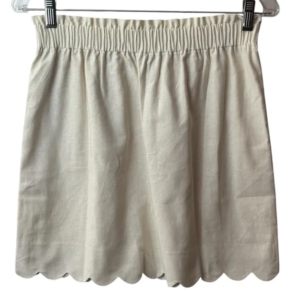 NEW J.‎ Crew Linen Blend Ivory Lined Scallop Hem Skirt Coastal Minimalist 4 - Image 5