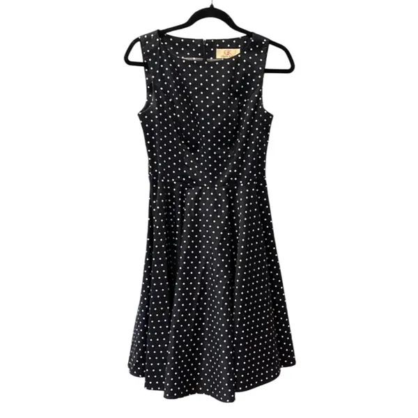 Grace Karin Polka Dot Dress Sleeveless Black White Fit and Flare Pin Up 60s Sz M - Image 2
