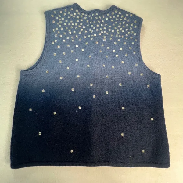 Vintage Marisa Christina 100%‎ Wool Snowman Winter Sweater Vest Blue Womens Med - Image 7