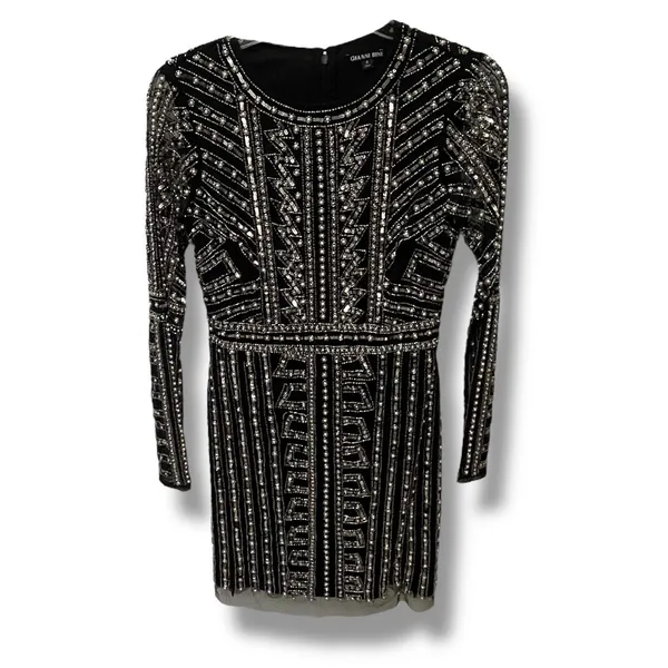 Gianni Bini Black Dani Pearl Silver Sequin Dress size 0 - Image 6
