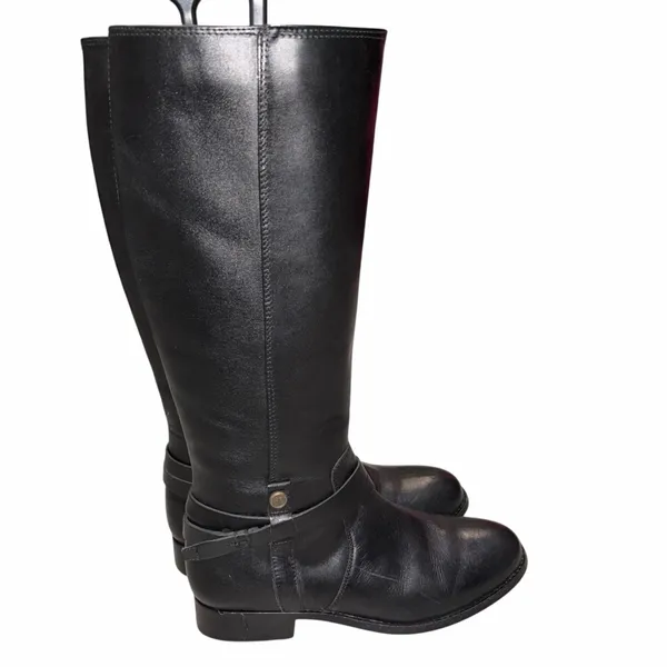 Frye Melissa Belted Black Leather Tall Riding Boots Shoes size 6 - Image 6