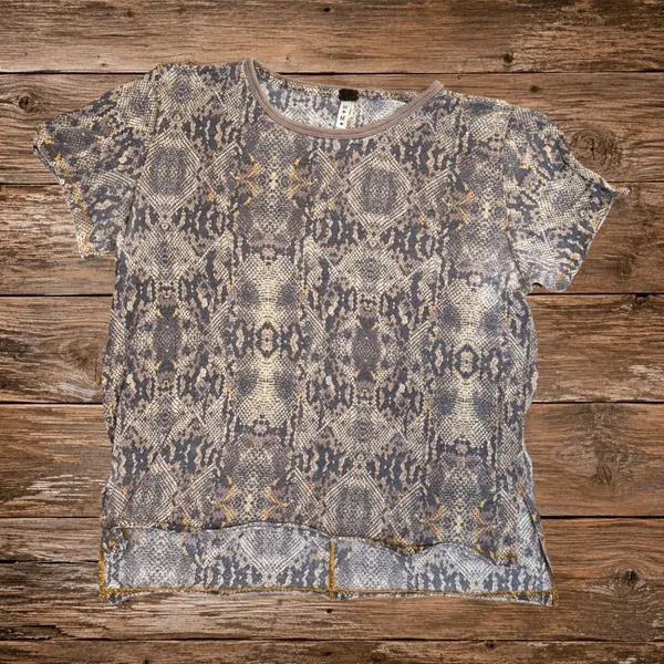 Free People We The Free Print Me Perfect Snake Skin Tee Gray Boho T Shirt Womens - Image 2