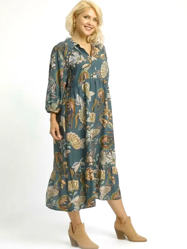 New!Umgee Plus Size Boho Paisley Lined Tiered Midi Dress Size 1X - Image 4