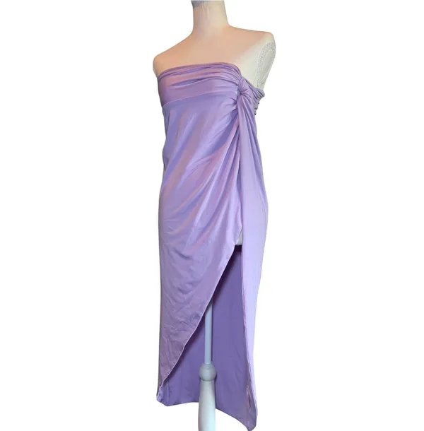Lilac Strapless Draped Slit Maxi‎ Dress White Fox Style Small - Image 3
