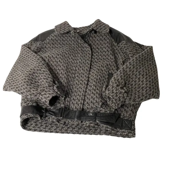 Anne-Gee Women's Size 7/8 Tweed Moto‎ Black Gray Bomber Jacket - Image 5
