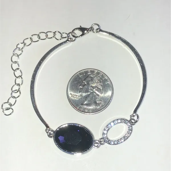 Silver Tone Bracelet with Purple Stone and Rhinestone Halo - Image 4