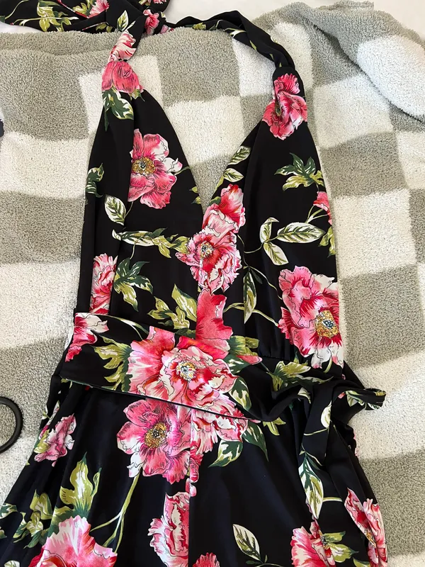 Express Halter Backless Floral Romper - Image 4