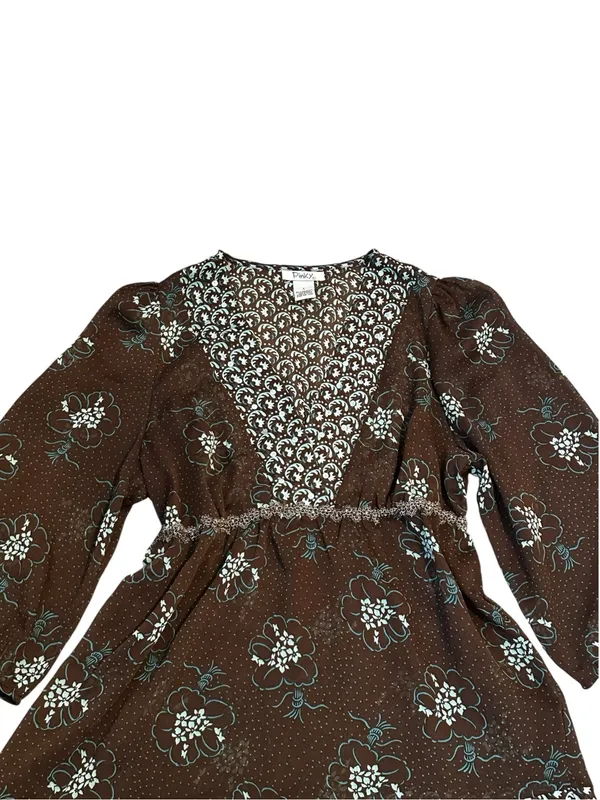 Vintage Babydoll Top Empire Waist Embroidered Trim Sequins Neckline Semi Sheer - Image 2