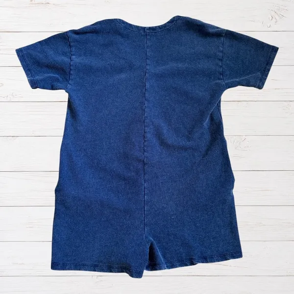 Z Supply Enid Romper Indigo Knit Denim Button Front V Neck Pockets S Minimalist - Image 3