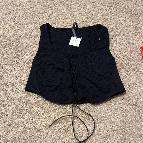By Anthropologie Lace-Up front black Corset Top never worn - Image 3