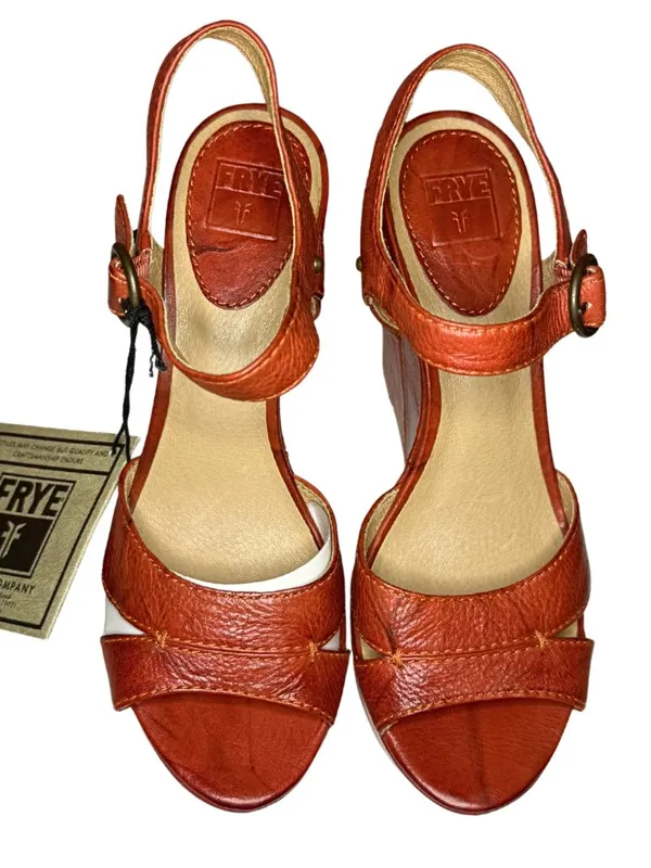 Frye NWT Corrina Campus Wedge Platform Sandals Leather Burnt Red Size 8.5 - Image 7
