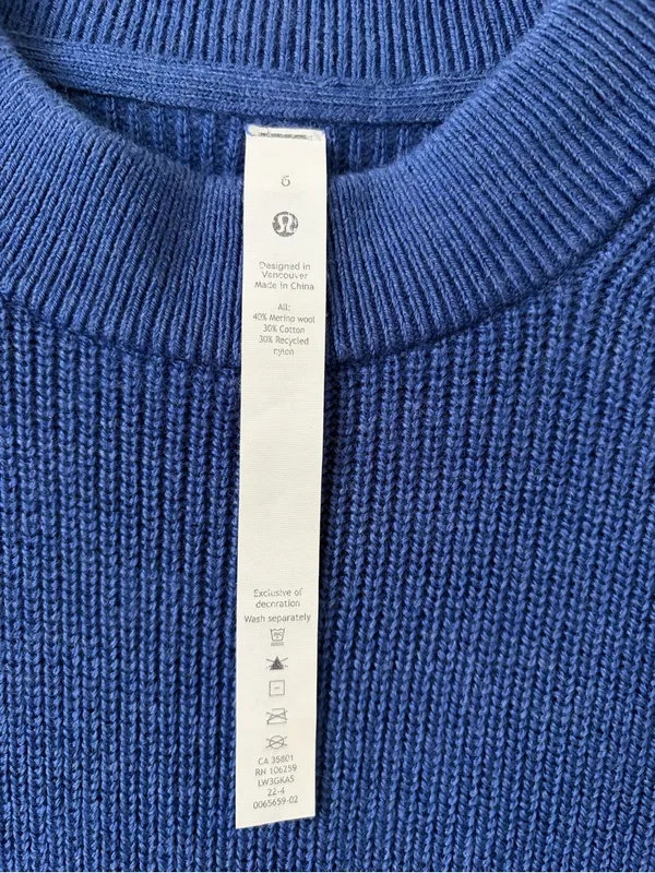 Lululemon Merino Wool Blend Ribbed Crewneck Sweater Heathered Psychic Size 6 - Image 4
