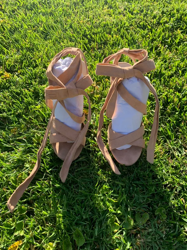 Qupid Beige Leg-Wrap Clear Block Heels - Image 3