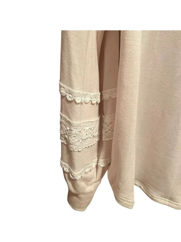 7th Ray Cream Lace Accent Long Sleeve Shirt Large - Image 3