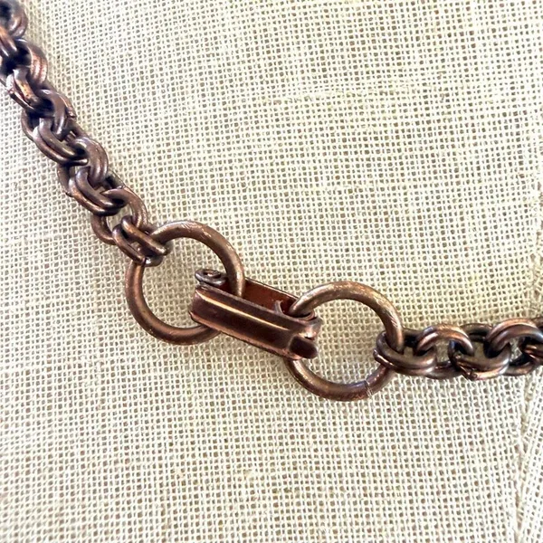Vintage Copper Filigree Necklace w Goldstone & Turquoise tone Beads - Image 4
