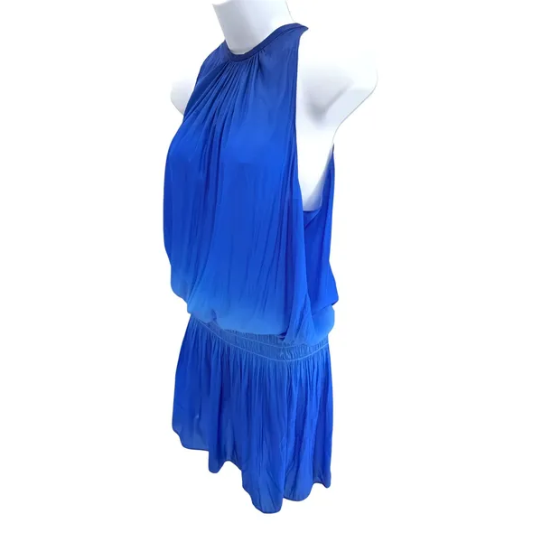 Ramy Brook Paris Sleeveless Mini Dress L Large Blue Smocked Blouson High‎ Neck - Image 2