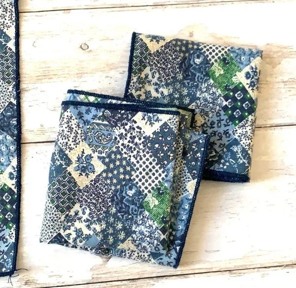 Blue Plaid Floral Bandana Handkerchiefs Napkins 3pc Set 17in x 17in - Image 3