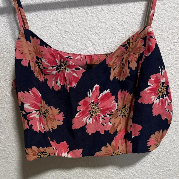 Reformation Floral Crop Camisole Navy Blue Pink Orange Size 0‎ NWOT - Image 2