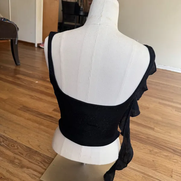 Princess Polly‎ Black Metallic Shimmer Cowl Neck Ruffle Top US 2 Sleeveless - Image 4