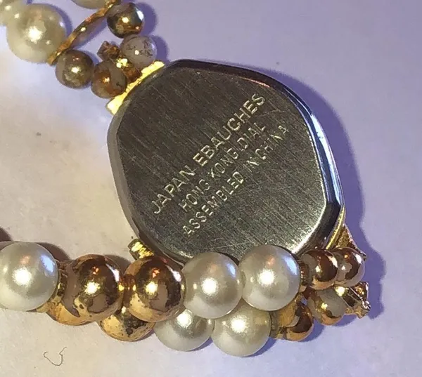 Geneva Gold Tone Faux Pearls Vintage Retro Wind Up Watch Wristwatch - Image 8