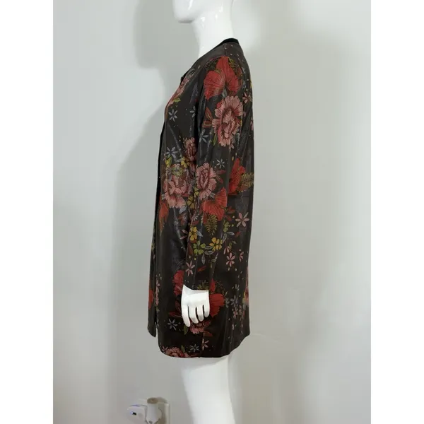 TOV Los Angeles Faux Leather Floral Snap Front Coat Dress Jacket Duster 38 NWT - Image 3