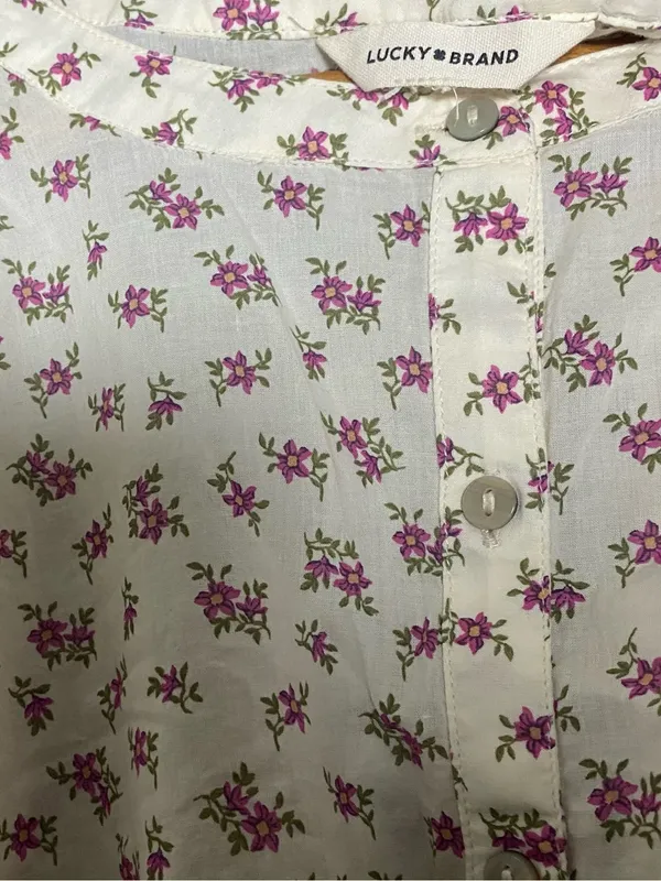 Lucky Brand Cream Blouse with Pink Floral Print XL lightweight boho - Image 4