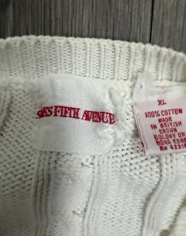 Saks Fifth Avenue Women’s Ivory Cable Knit Sweater Pullover Sz XL 100% Cotton - Image 3