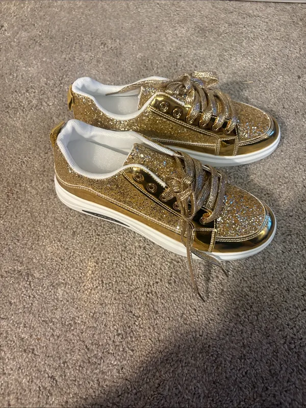 Gold Glitter Women’s Low-Top Sneakers size 43 euro size 11/12 - Image 2