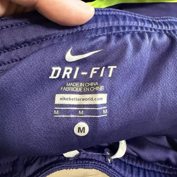 Nike Dri-FIT‎ Running Shorts Womens Medium Purple Black Neon Green Colorblock 3" - Image 8