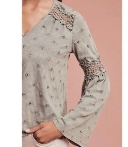 Anthropologie Eyelet Bell Sleeve Crochet Top - Image 3