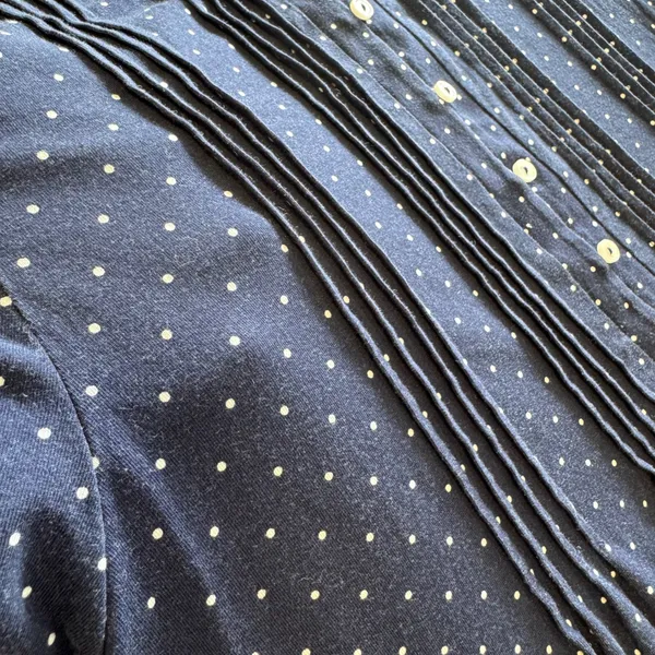Lands End Navy Blue Polka Dot Pintuck Henley Top Short Sleeve Sz M 10-12 544524 - Image 8
