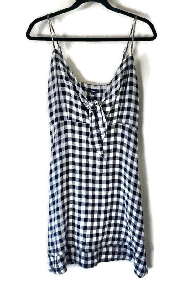 Rails Black & White Gingham Plaid Front Tie Cutout Sleeveless Mini Dress Small - Image 3