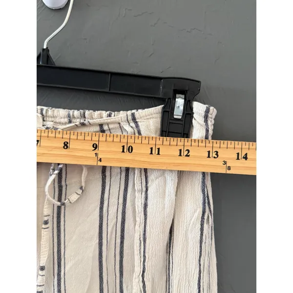 Billabong Womens Striped Wide Leg Linen Blend Pants‎ Cream Navy Blue Coastal L - Image 6