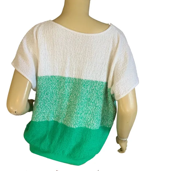 Vintage 1980'S Green & White Color Block Sweater (L) - Image 4