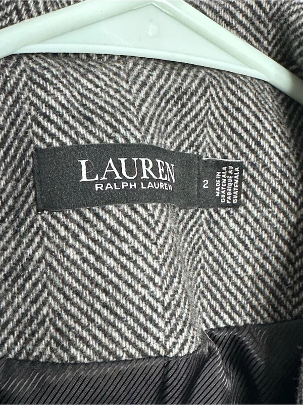 Ralph Lauren Classic Grey Herringbone Wool Trench Coat Sz 2 - Image 4