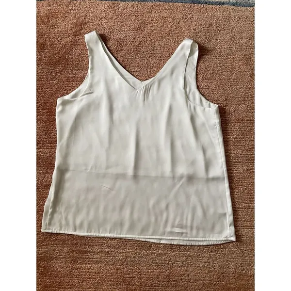 Ekouaer Ivory Satin Tank Top M Sleeveless V Neck Lined Camisole Blouse Elegant - Image 7