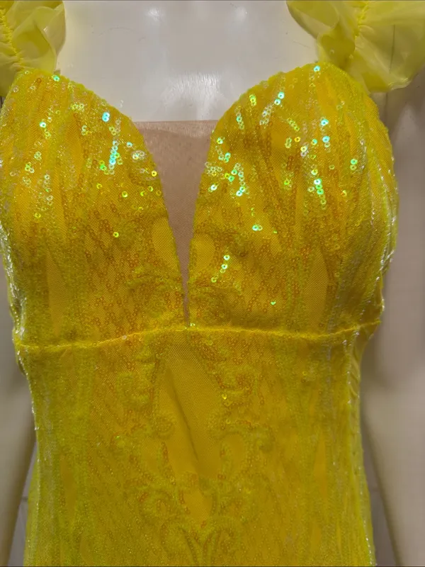 Banjul Yellow Sequin Ruffle Strap Mini Dress - Image 7