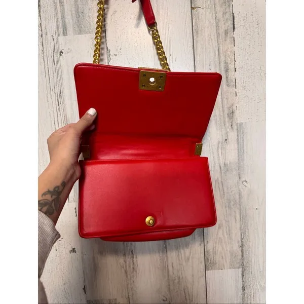 Red Quilted Chain Crossbody Bag Gold Chain Strap Classic Flap Purse - Image 3