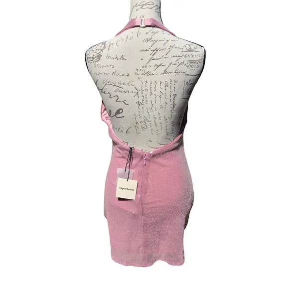 Superdown NWT Minkah Pink Sequin Halter Open Back Mini Dress Size S - Image 8
