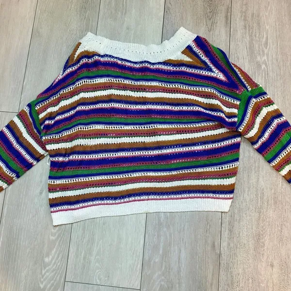 NWT knit striped crocheted Colorful fall cropped sweater cardigan‎ size medium - Image 2
