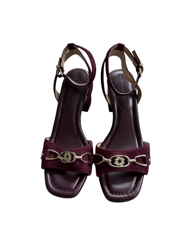 WHITE HOUSE BLACK MARKET Burgundy Suede Ankle Strap Sandals Heels Size 6.5 - Image 6